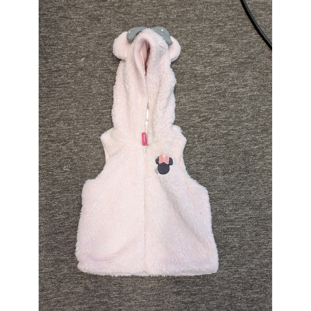 Disney Minnie Mouse Plush Vest Kid's 24M Pink Faux Fur Hooded